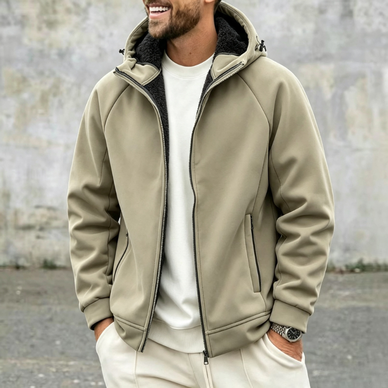 Windbreaker Men Zip - Dicke Polar-Fleece-Jacke für Herren mit Kapuze,