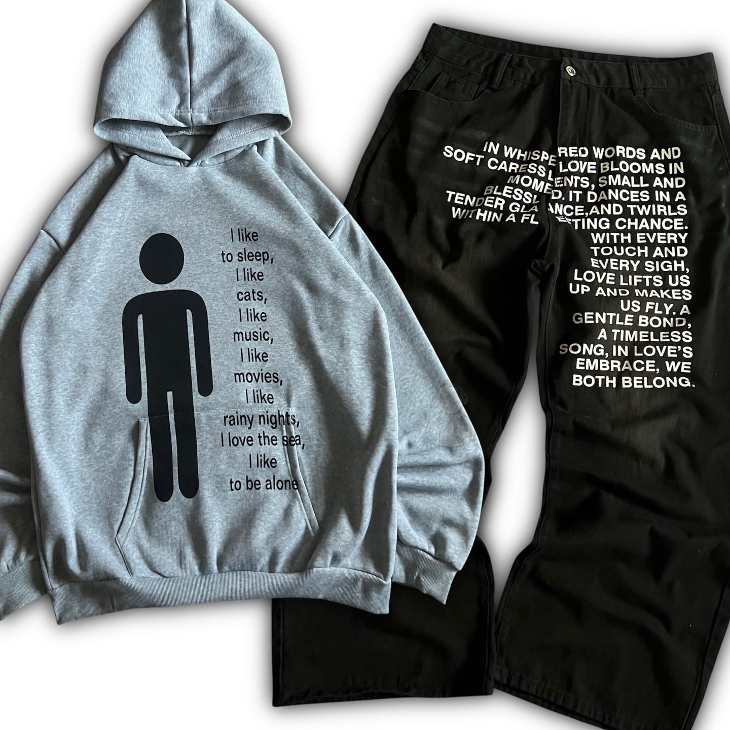 Men'S Fashion Hoodie - Amerikanisches Muster Buchstaben-Jeans Y2K Herren Hoodie-Sets