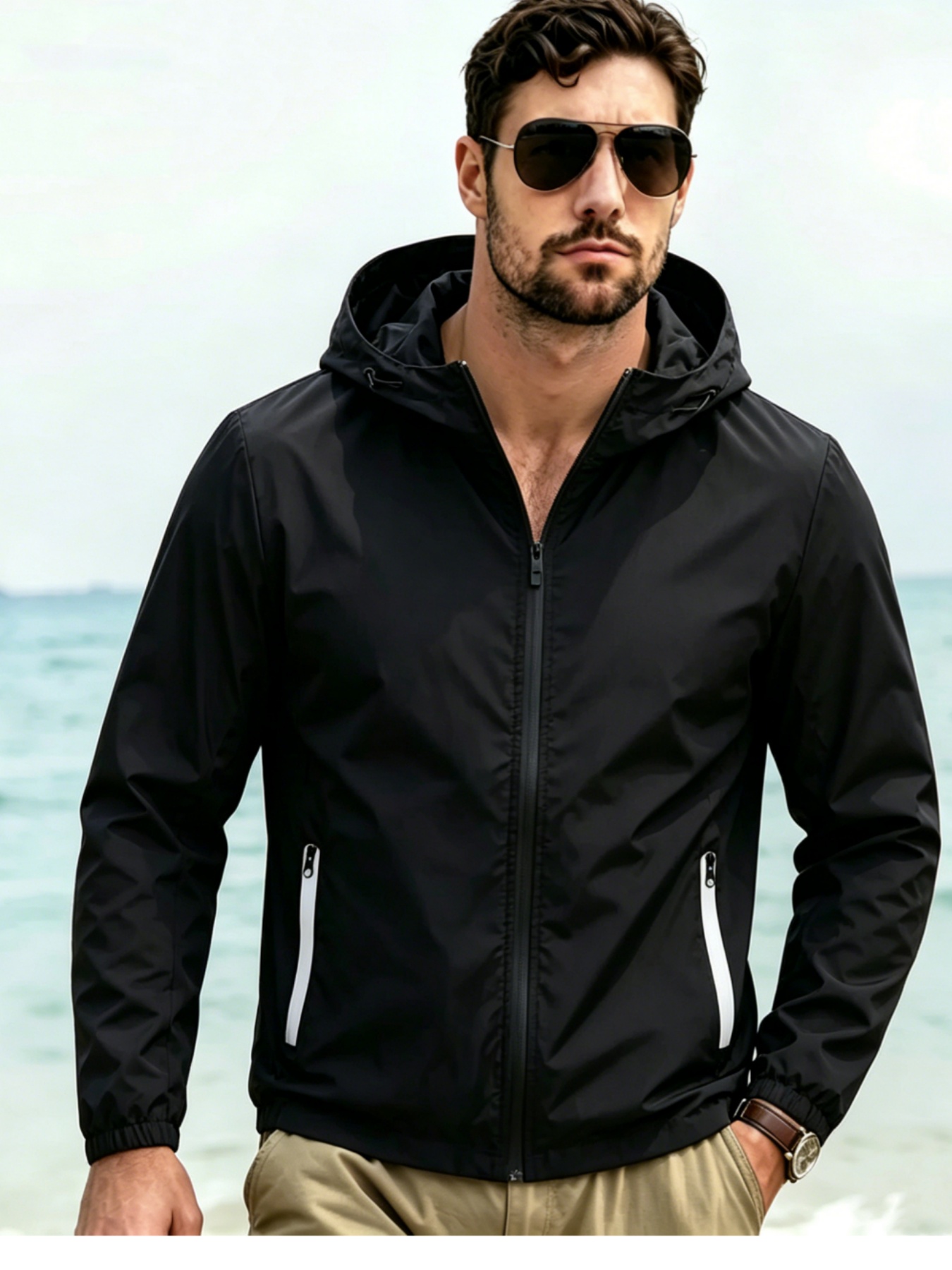 Windbreaker Men Zip - Herren Windbreaker-Jacke mit Kapuze, Leichte Jacke