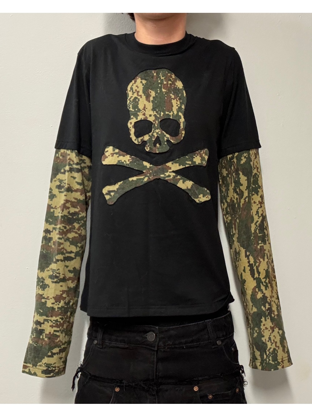 Men'S Tops Fashion - 2026 Neues amerikanisches Retro-Tarnmuster Skelett Fake-Two-Piece-Oberteil