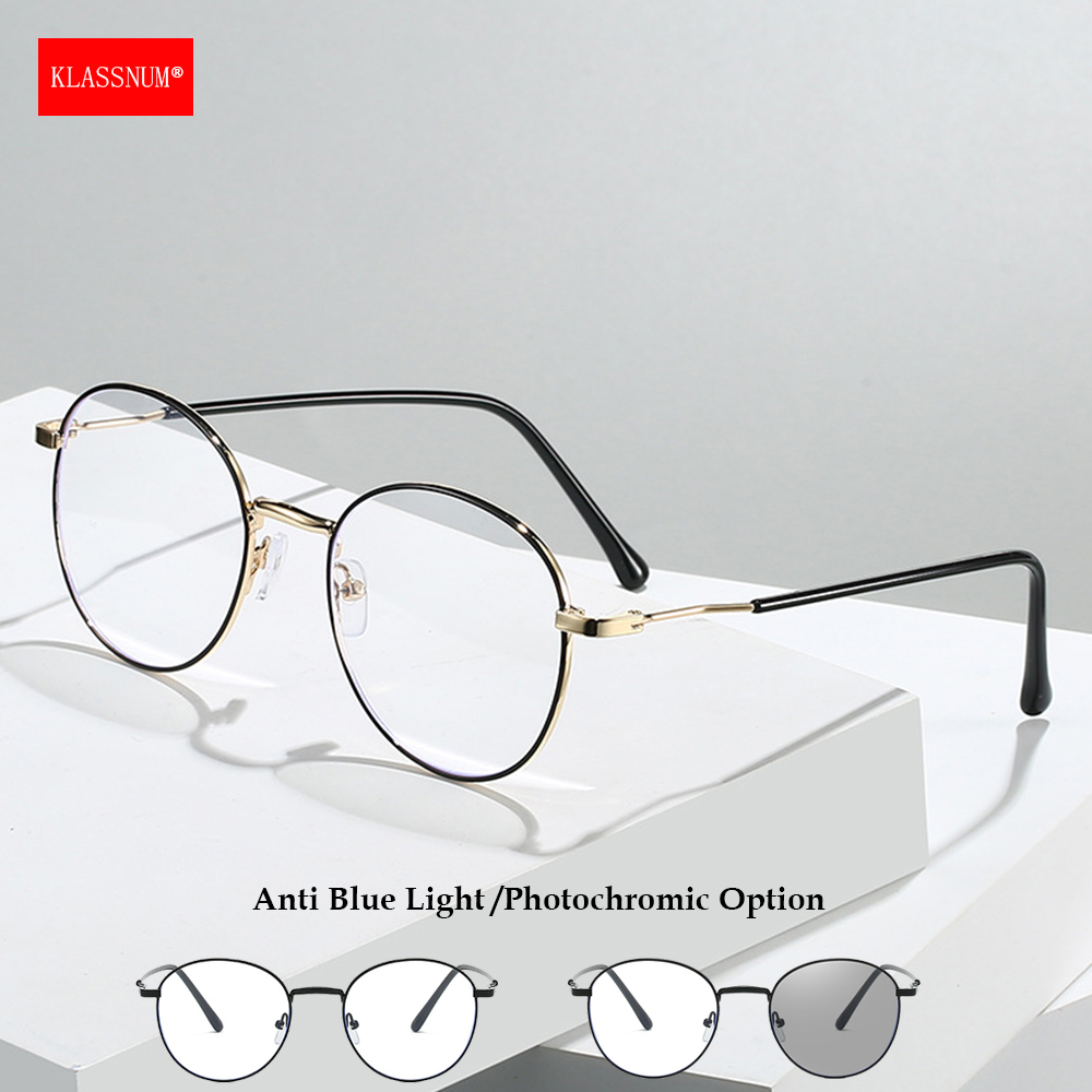 Men'S Fashion Glasses 2026 - KLASSNUM Vintage Runde Metallrahmen Anti-Blaulicht-Brille Photochrome