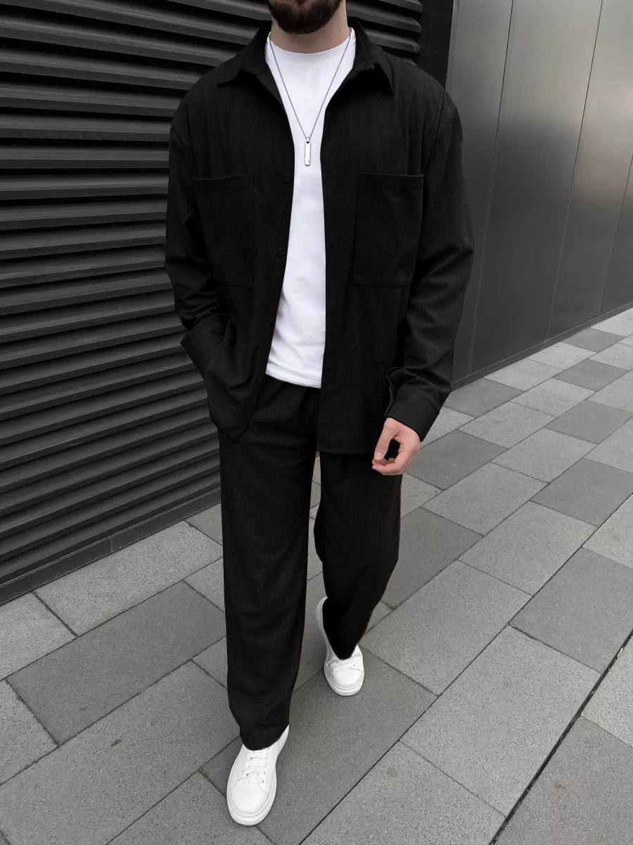 Men'S Fashion Trousers - Herren-Cordanzug im Zweiteiler-Design: Langärmliges Hemd mit