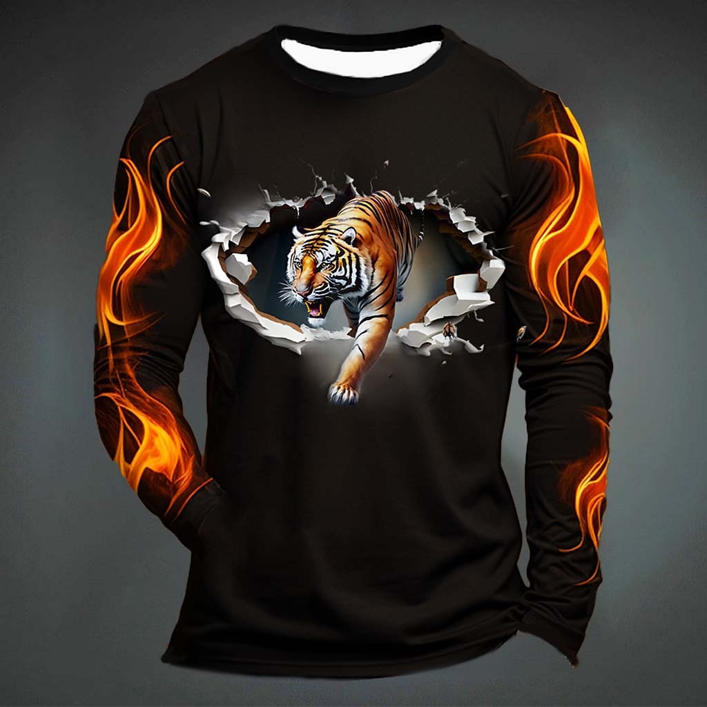 Men'S Spring Fashion - Lustiges Tiger-Print-T-Shirt für Männer, lässig, O-Ausschnitt,