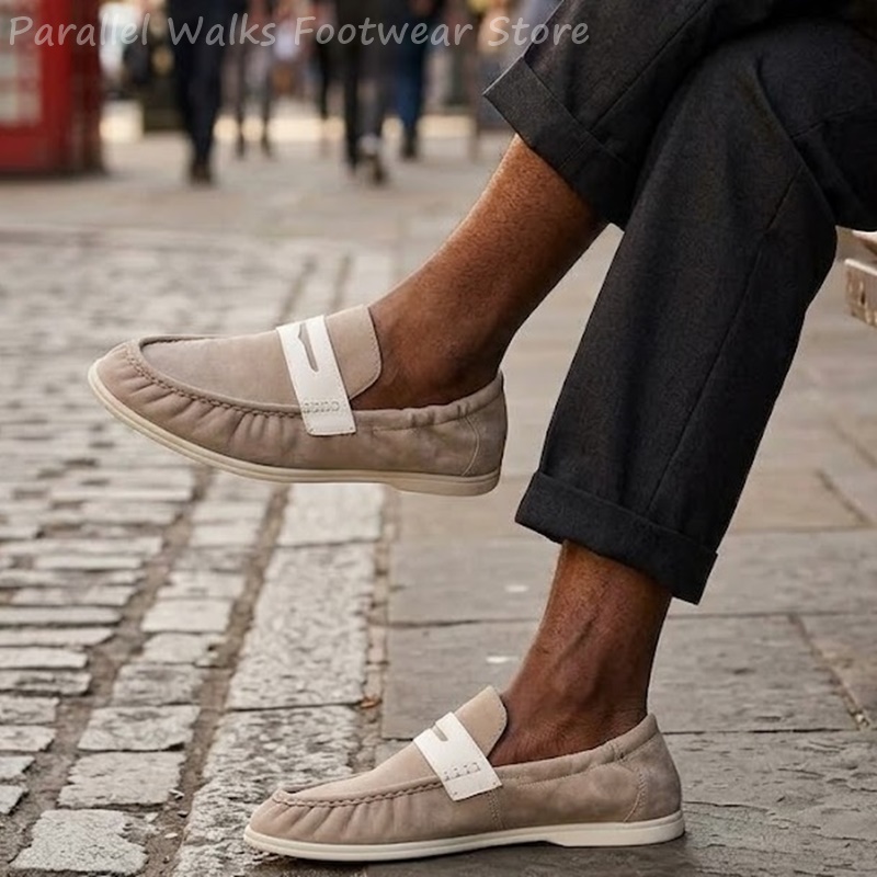 Suede Loafers Men - Herren-Loafer aus weichem Wildleder, elastische Slip-On-Fahrschuhe,