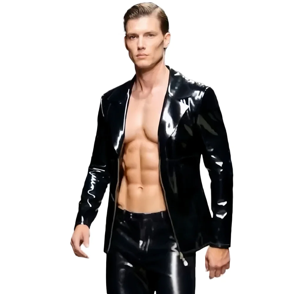 Men'S Spring Fashion - Herren Langarm-T-Shirts aus PVC-Glanzstoff, Latex-Mode, doppelseitige