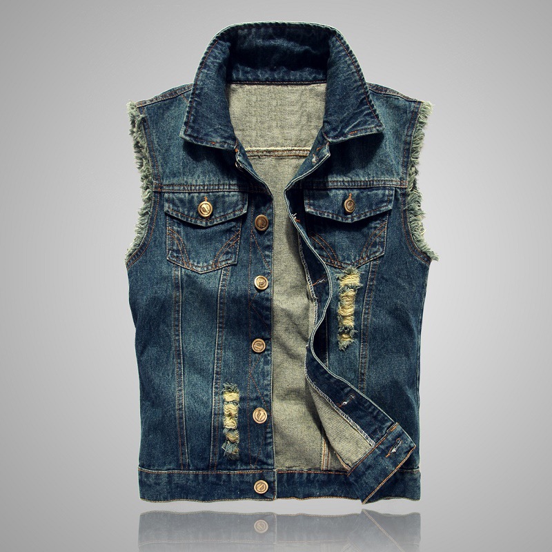 Men'S Fashion Vest With Jeans - Neue Modische Herren Zerrissene Denim-Westen Ärmellose