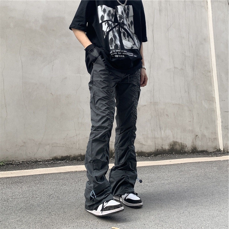 Men'S Fashion Trousers - Unisex High-Street Schlaghose mit Plissee-Design, Kordelzug