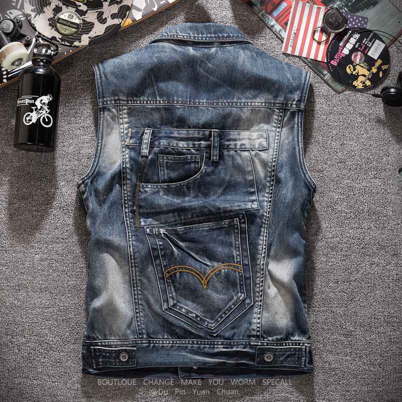Men'S Fashion Vest With Jeans - Modische Jeans-Weste Motorrad-Denim-Weste Vintage Casual Mantel