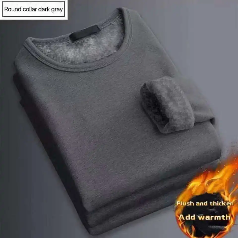Men'S Tops Fashion - Winter-Herren-Thermo-Unterwäsche-T-Shirt mit langen Ärmeln, Fleece-Unterhemd, Rundhals-Shirt,