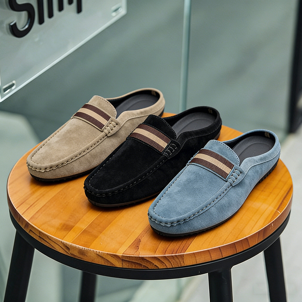 Suede Loafers Men - Sommer Neue Herrenschuhe Wildleder-Lederpantoffeln Straßen-Casual-Slides Weiche