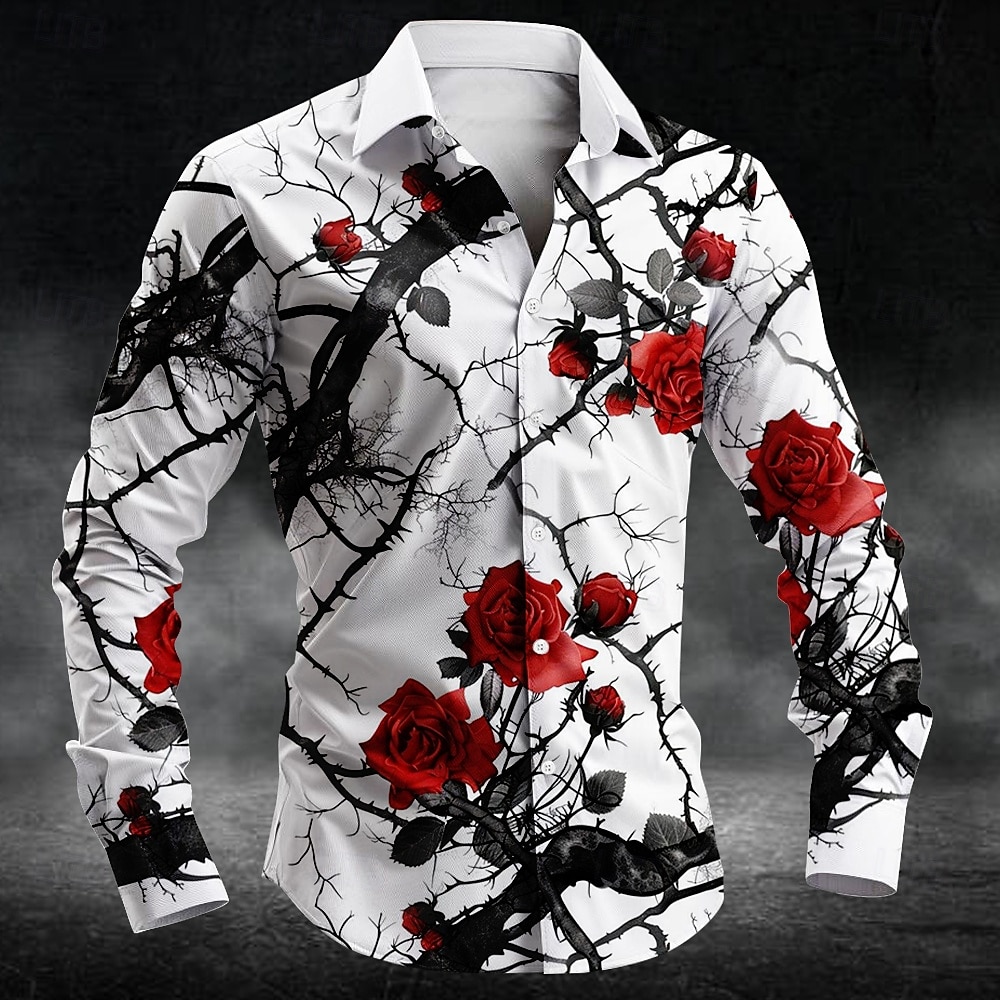 Men'S Tops Fashion - Modisches Pflaumenblütenmuster 3D-Druck Herren Langarmhemden Kunsthemd
