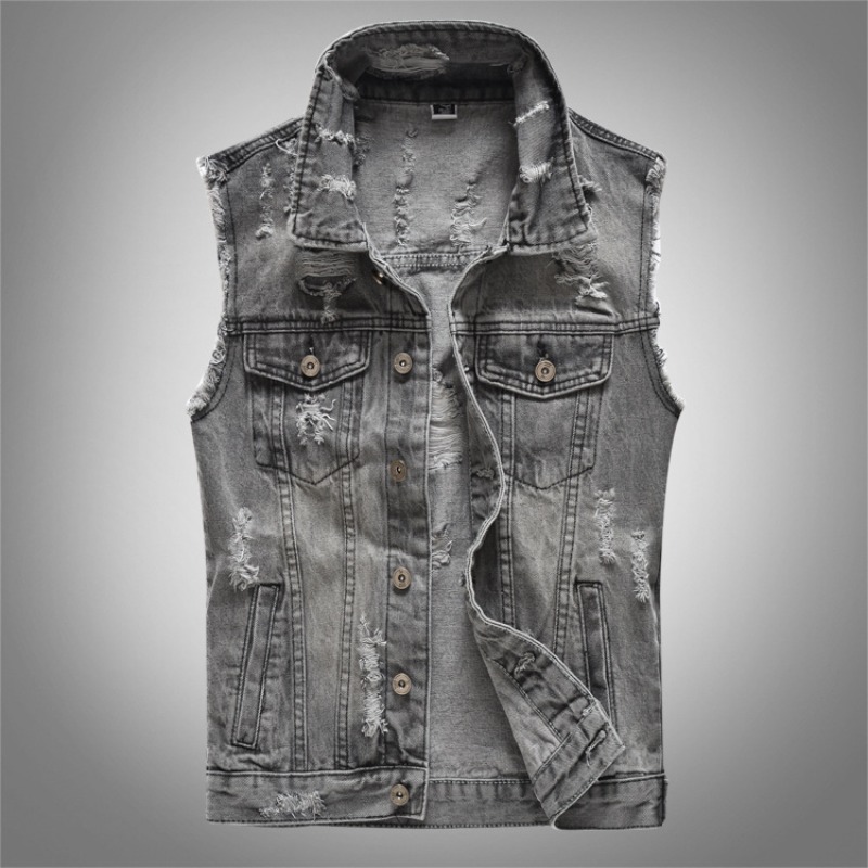Men'S Fashion Vest With Jeans - Neue Modische Herren Retro Graue Denim-Westen