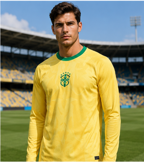 Men'S Tops Fashion - Brasilien 2026 Gedenkausgabe 3D-Gedrucktes Langarm-Fußballtrikot Schnelltrocknend