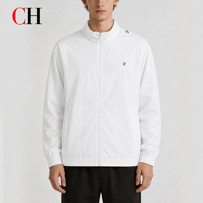 Windbreaker Men Zip - CH Herren Weiße Reißverschlussjacke mit Stehkragen,
