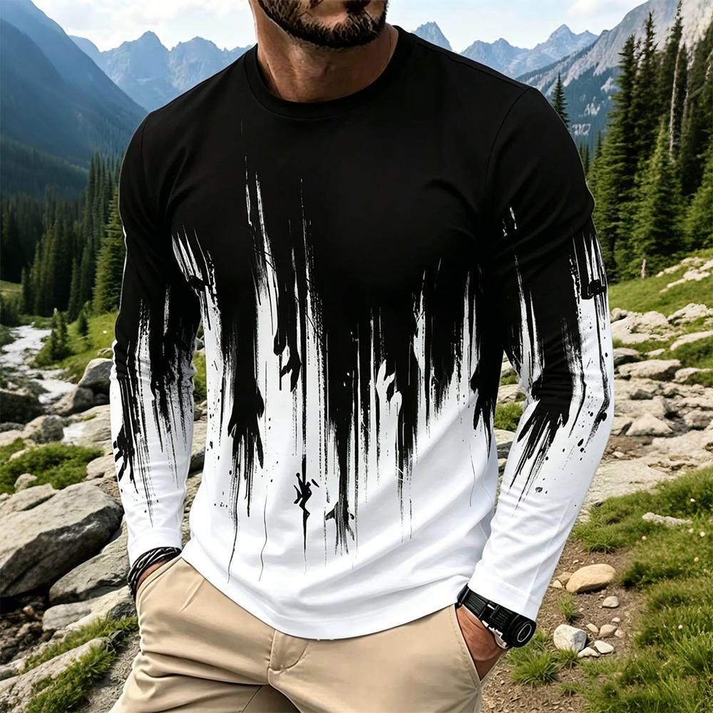 Men'S Tops Fashion - Herren Gradient Ink Splash Langarm-T-Shirt Lässige