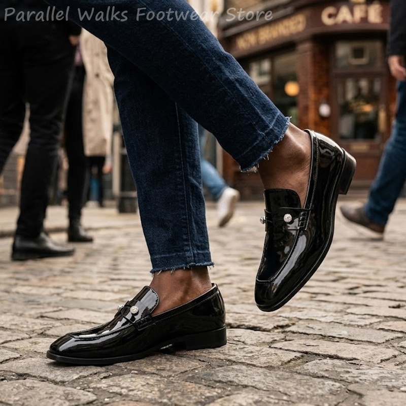 Herren Schwarze Lackleder-Imit – Suede Loafers Men Bewertung und Preis