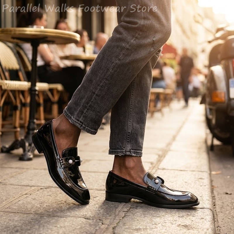Herren Schwarze Lackleder-Imit – Suede Loafers Men Bewertung und Preis