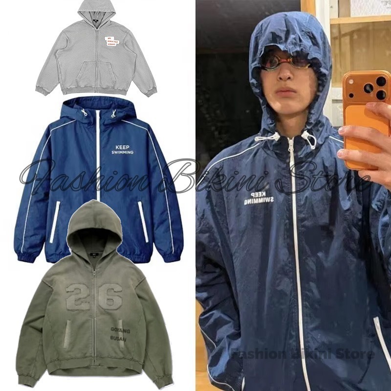 Grau gefärbte Windjacke mit Ka – Windbreaker Men Zip Bewertung und Preis